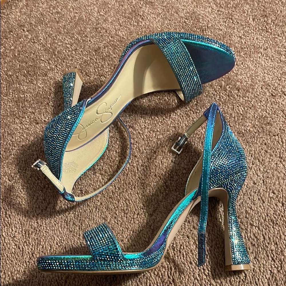 Jessica Simpson Blue Glitter Block Heel Sandals